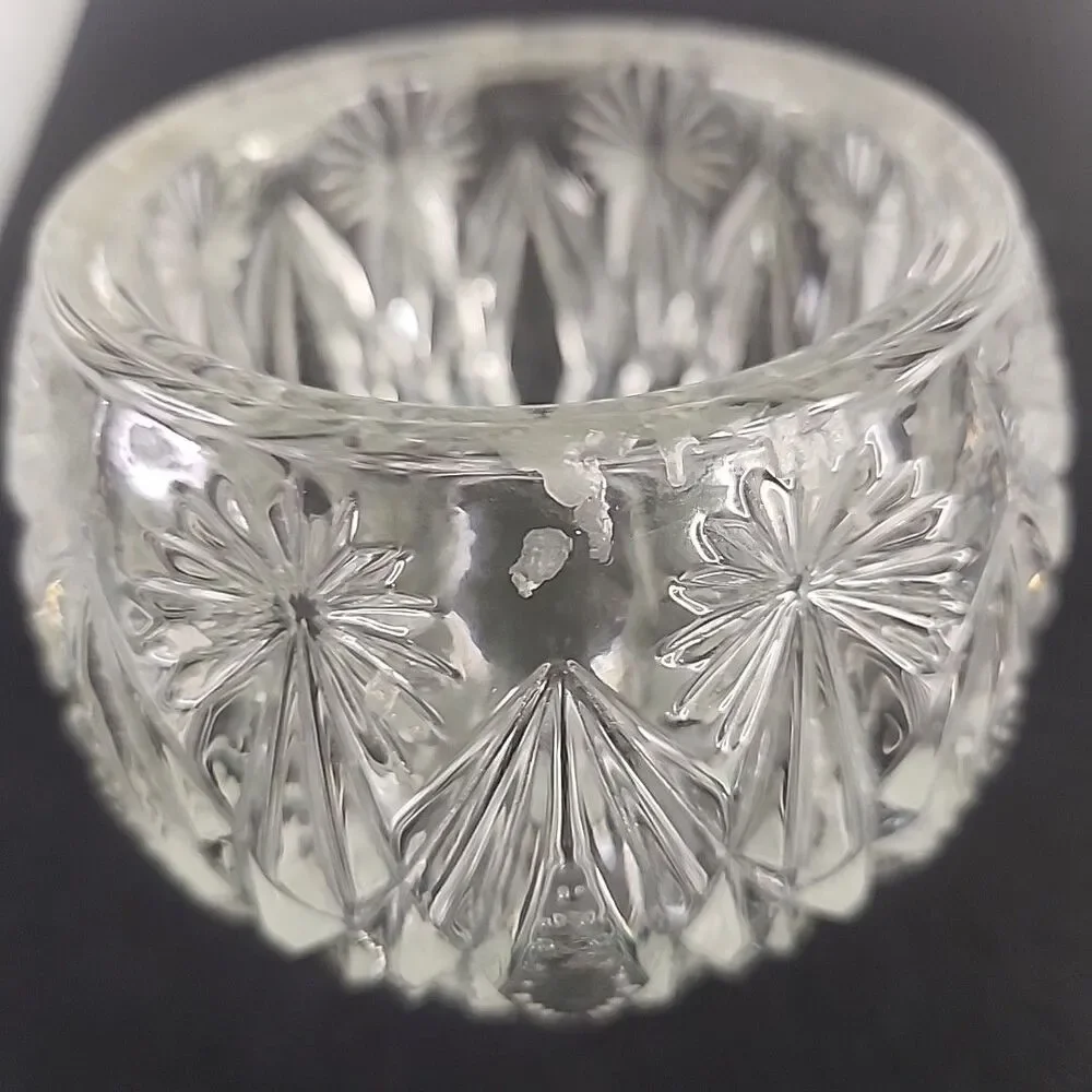 Candle Holder AVON Starburst And Diamond Clear Glass Crystal 4” Tall HEAVY VTG